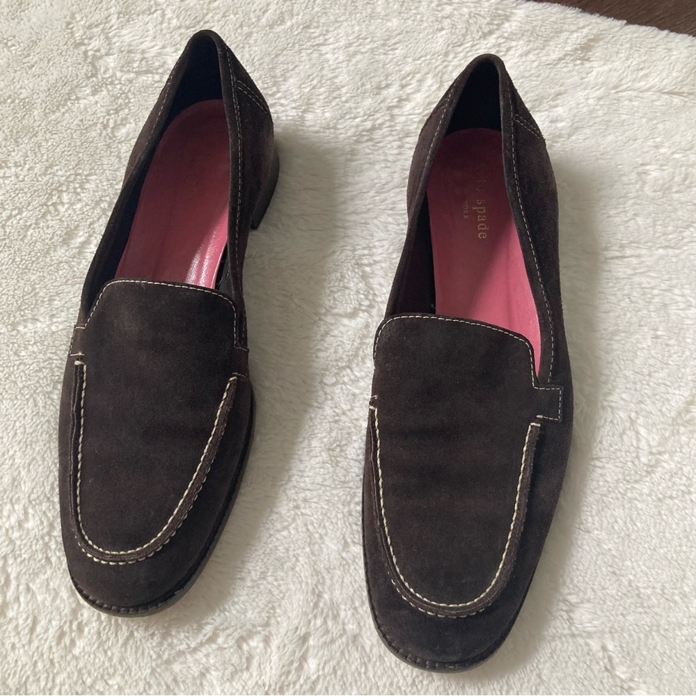 Kate Spade brown suede slip on leather Italy loafers size 8.5